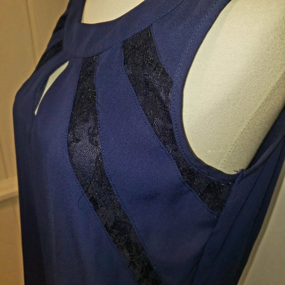 Simple Navy Blue Dress with Lace - Picture 3 of 8